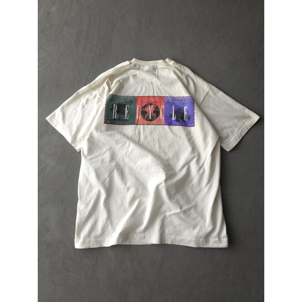 Vintage 90s Recycle White Pocket T-shirt Single Stitch Made in USA Marriott L